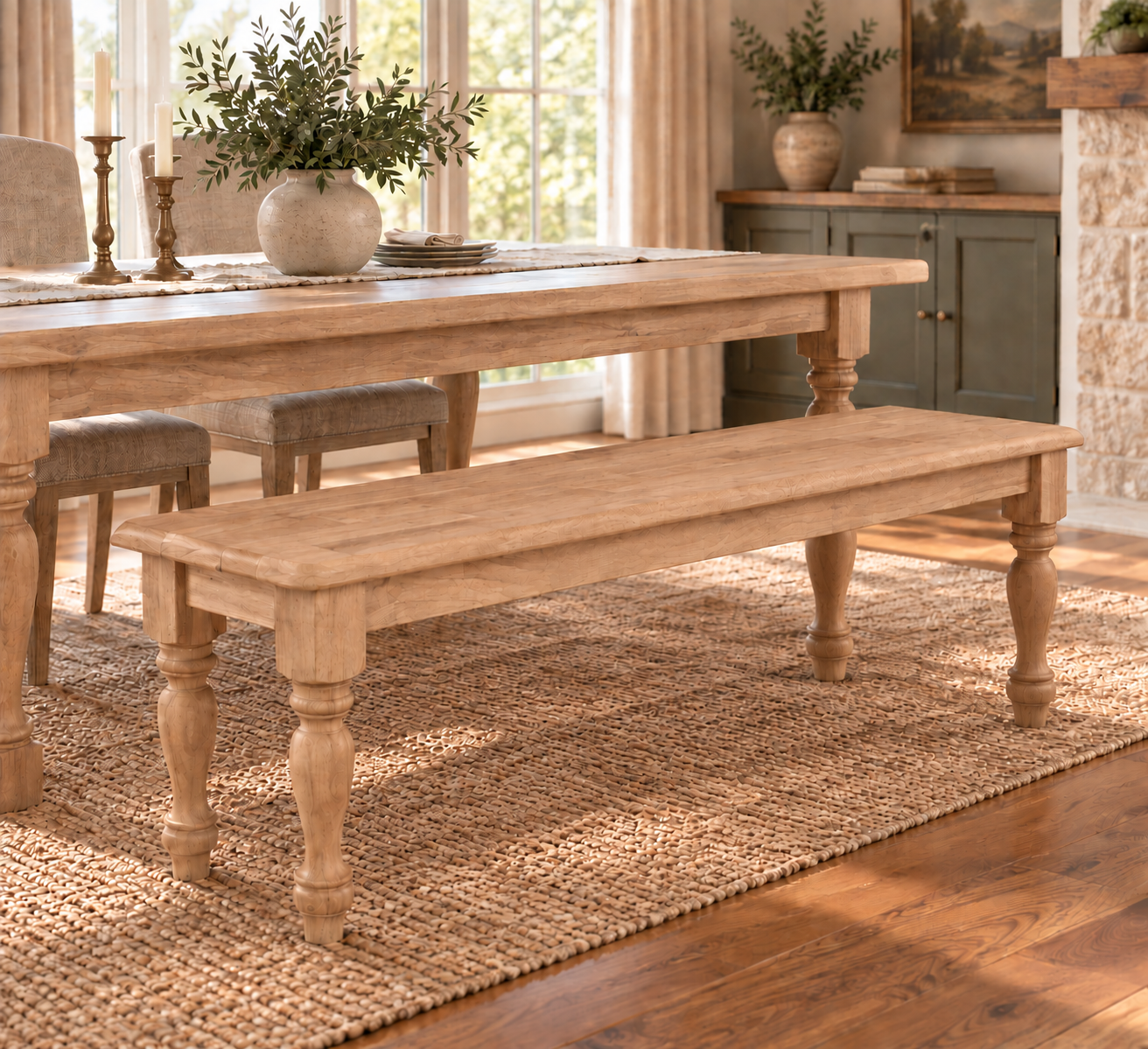 Custom Acadian Harvest Table in White Oak handcrafted by Sunset Edge & Wood